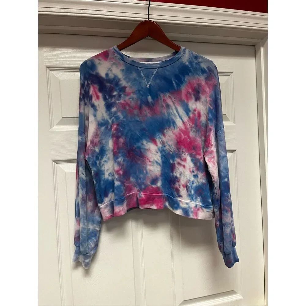 Cupcakes & Cashmere Pink & Blue Tie Dyed Stretchy Sweatshirt sz S